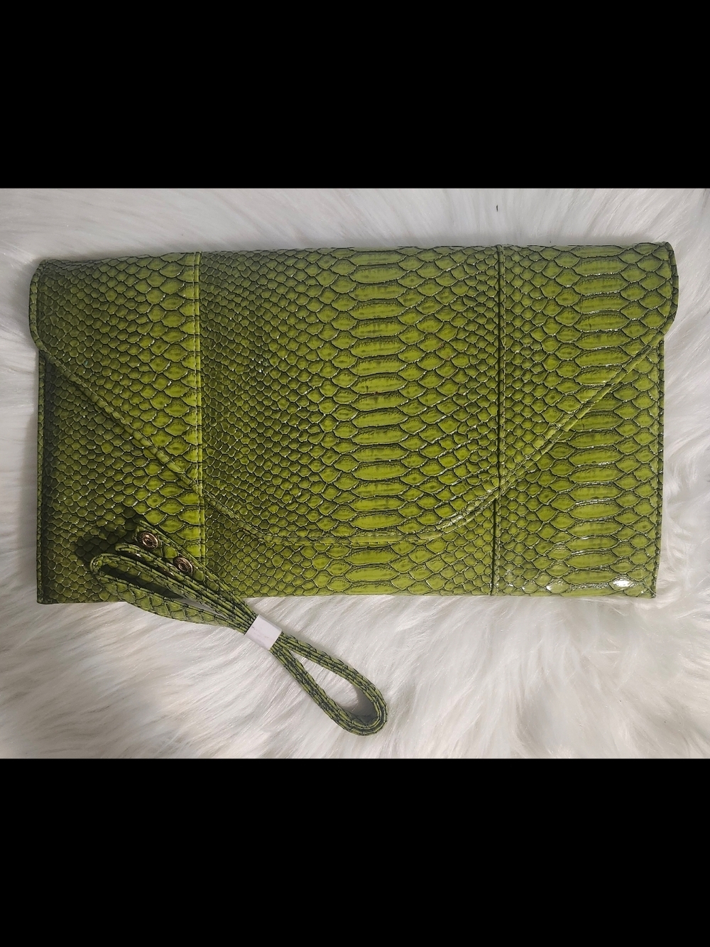 Brand New Bella Collection Green Snake-Embossed Oversized Clutch